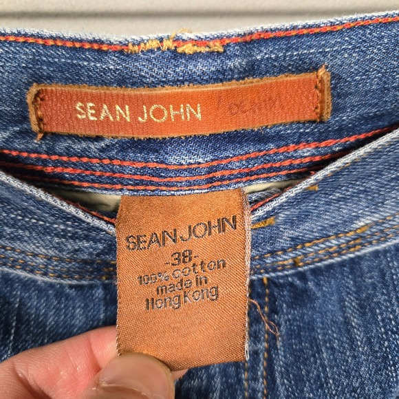 Vintage‎ Sean John Baggy wide leg Y2K Jeans mens 38x34 knee patches blue hip hop - Picture 6 of 11